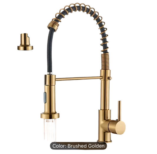 Brushed Gold Kitchen Sink Faucet with Pull-Out Sprayer